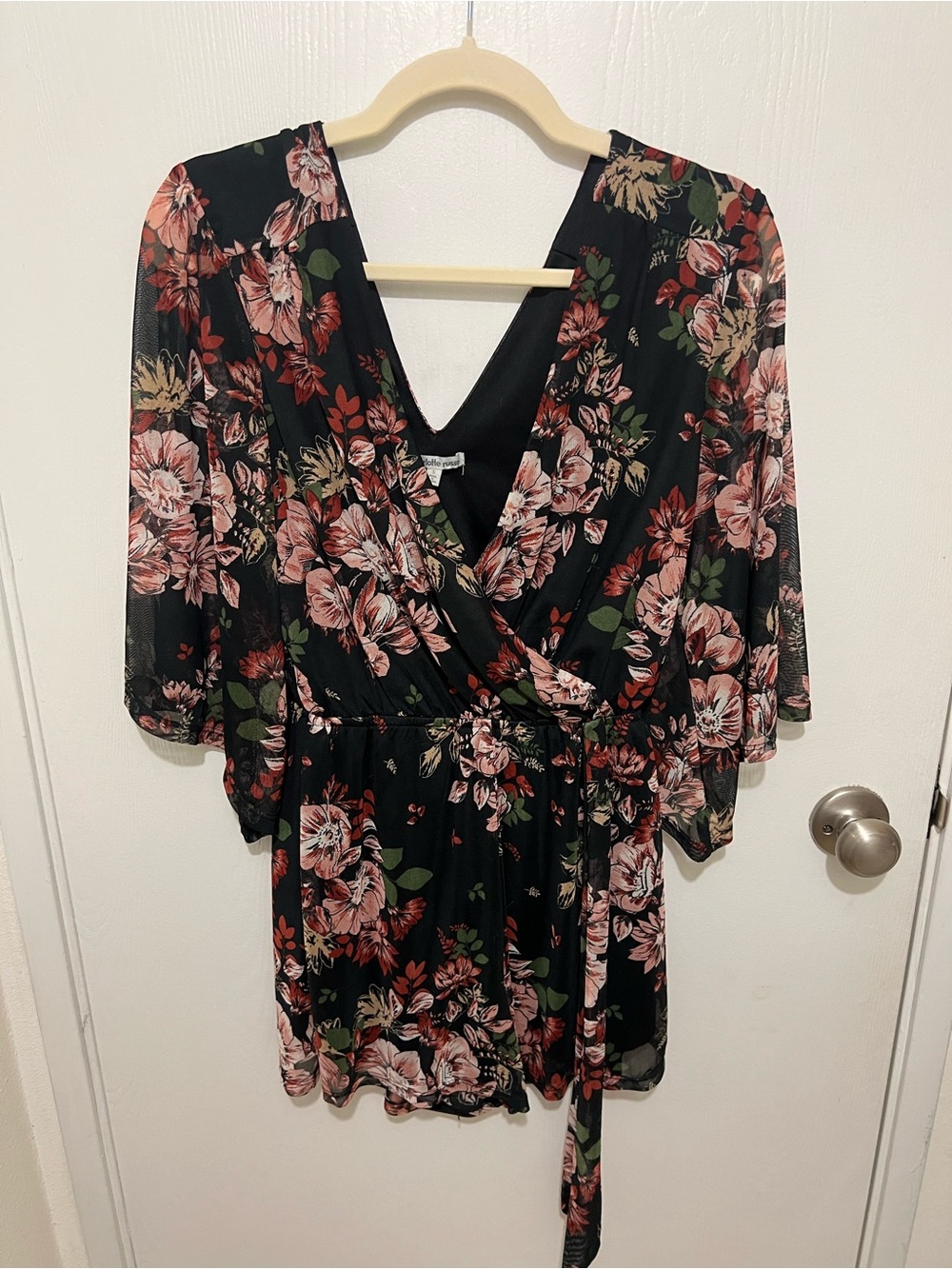 Charlotte Russe Black Floral Mesh Romper